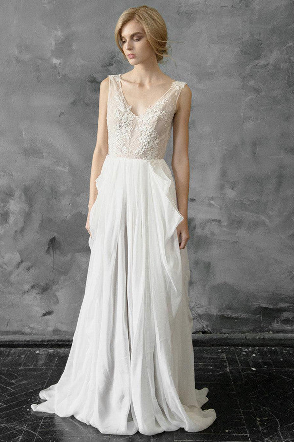 Ethereal Floral A-Line Boho Lace Wedding Dress Flowy Sexy Beach Garden –  DorrisDress