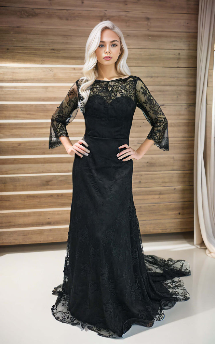 Gothic Black A-Line Boho Lace Bell Sleeves Wedding Dress Vintage Inspi DorrisDress Gothic Black A-Line Boho Lace Bell Sleeves Wedding Dress Vintage Inspi DorrisDress