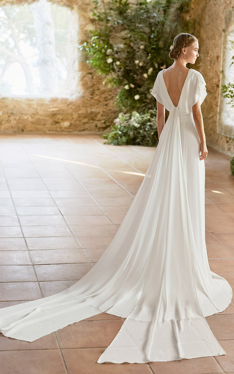 Modest Civil Short Sleeves A-Line Wedding Dress Simple Casual V-Neck L –  DorrisDress