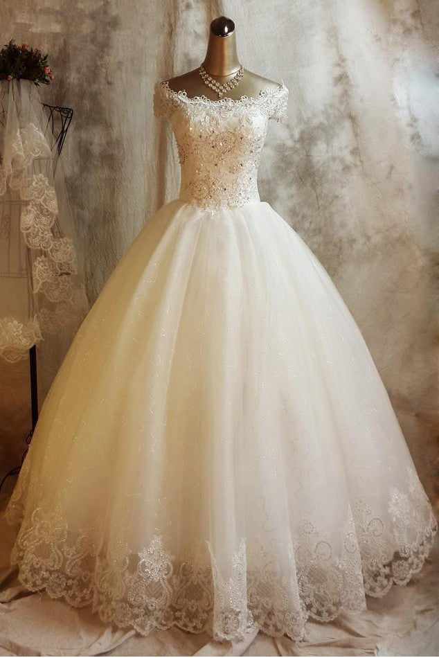 Princess Floral Short Sleeves A-Line Boho Off-the-Shoulder Lace Weddin –  DorrisDress