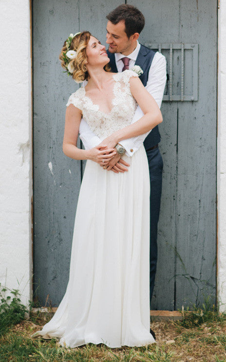 Elegant Floral Beach Boho Lace Wedding Dress Vintage Retro Elopement C DorrisDress Elegant Floral Beach Boho Lace Wedding Dress Vintage Retro Elopement C DorrisDress