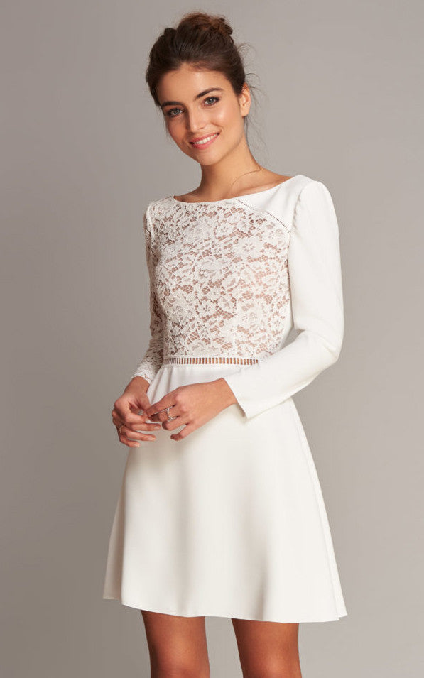 Beach Floral Short A-Line Boho Lace Long Sleeve Wedding Dress Unique B –  DorrisDress