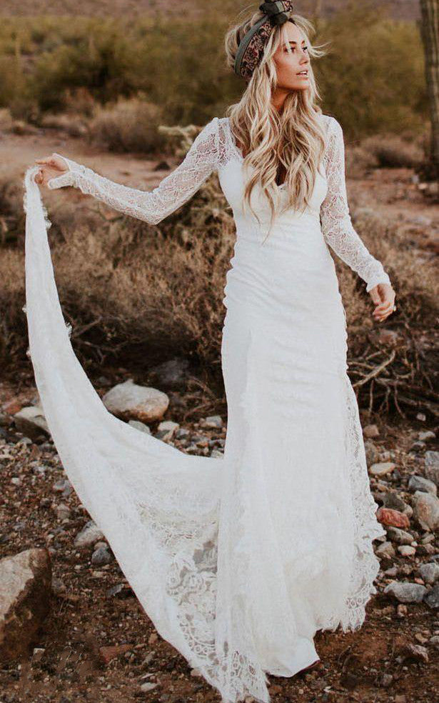 Satin Floor-length Chapel Train Bodycon Long Sleeve Vintage Wedding Dress-716004 Satin Floor-length Chapel Train Bodycon Long Sleeve Vintage Wedding Dress-716004