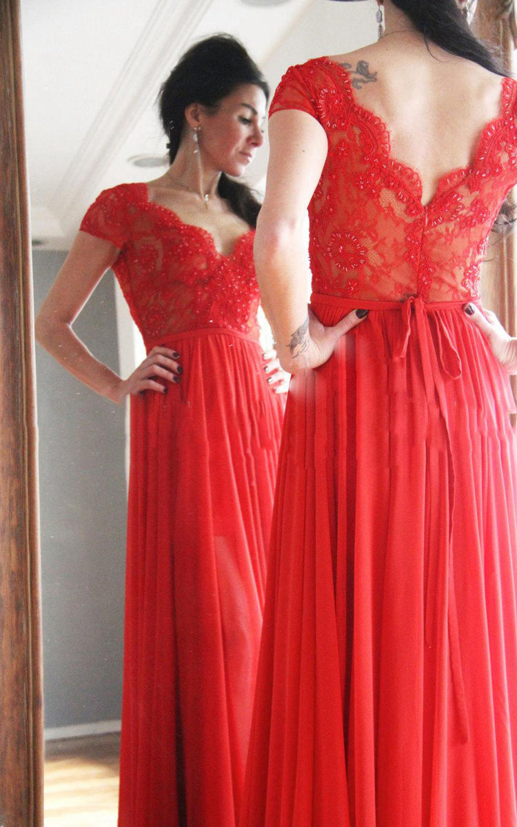 Sheath V-Neck Chiffon Floor-Length Dress Burgundy Plus Size