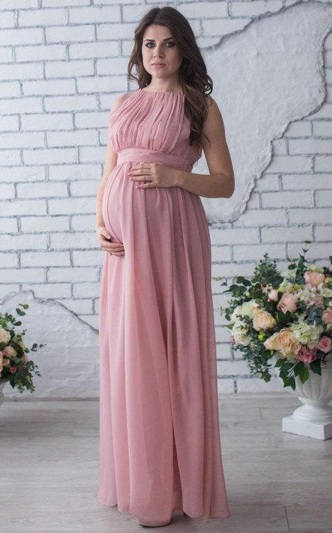 Floor-length Sleeveless Sleeve Chiffon Maternity Dress-106269  DorrisDress
