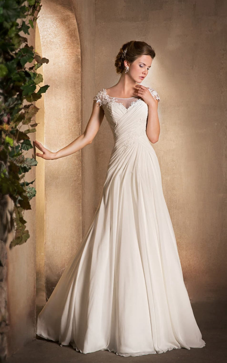 Lace and Chiffon Long Dress with Cap Sleeves Orchid Plus Size