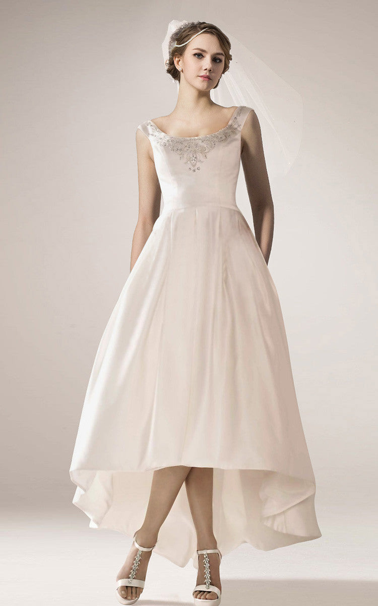 Vintage Sleeveless High Low Satin Wedding Gown With Straps-HT_708809 –  DorrisDress