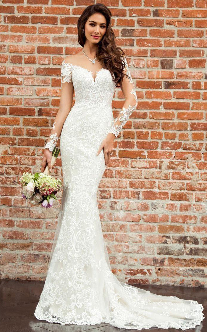 Sexy Bateau Mermaid Floor-length Court Train 3/4 Length Sleeve Wedding –  DorrisDress