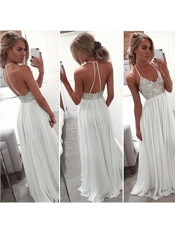 A-Line/Princess Halter Sleeveless Basque Waist Prom Dresses
