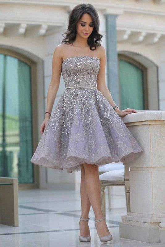 A-line Sleeveless Sequins Strapless Knee-length Homecoming Dress Prom-333969 A-line Sleeveless Sequins Strapless Knee-length Homecoming Dress Prom-333969