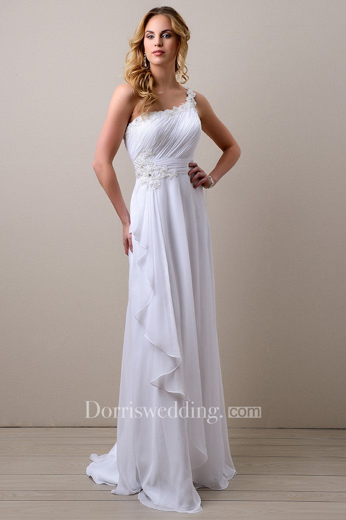 Side Draping A-Line Chiffon Wedding Dress With One-Shoulder And Ruched DorrisDress Side Draping A-Line Chiffon Wedding Dress With One-Shoulder And Ruched DorrisDress