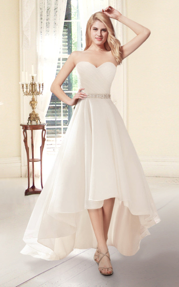 open lace back dress Elegant Ruffle Trim Puff Sleeves Organza Dress main image 1