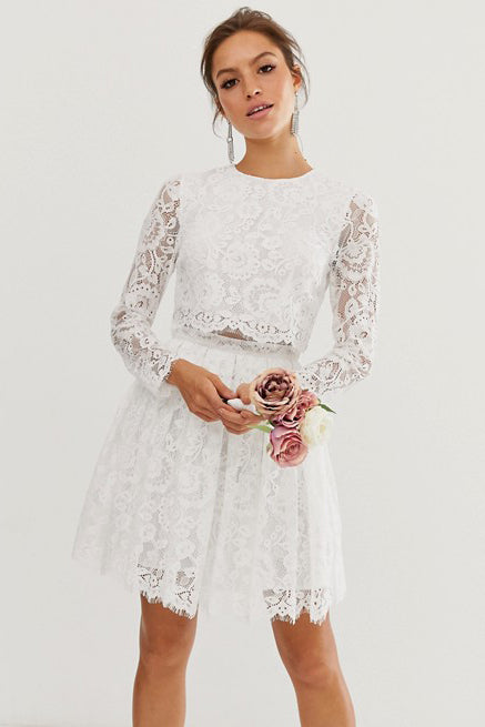 Chic Two Piece Long-sleeve Short Lace Wedding Dress-715673 DorrisDress Chic Two Piece Long-sleeve Short Lace Wedding Dress-715673 DorrisDress