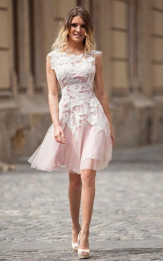 Cap Sleeve Lace And Tulle Short Prom Homecoming Dress-331860  DorrisDress