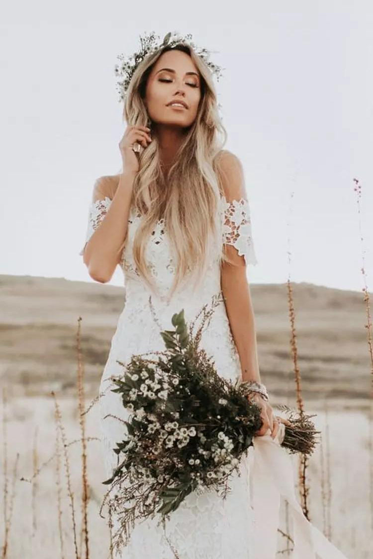 Bohemian Country Style Lace Off-the-shoulder Short Sleeve Wedding Dres DorrisDress Bohemian Country Style Lace Off-the-shoulder Short Sleeve Wedding Dres DorrisDress