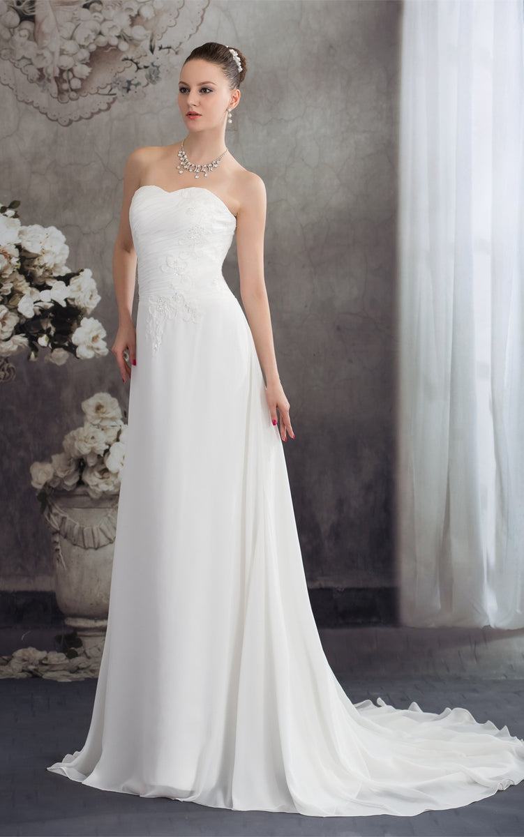 A Line Scoop Chiffon Appliques Wedding Dress LBQW0160 main image 1