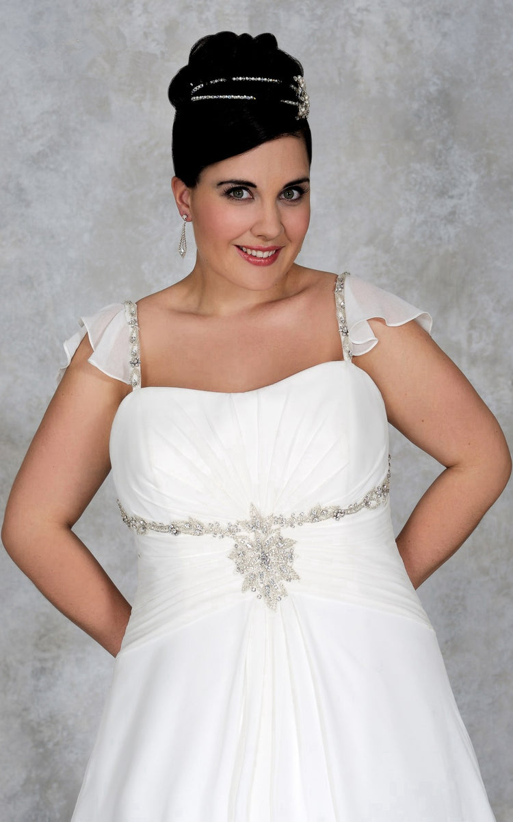 Cap-sleeve A-line Empire long plus size wedding dress With Beading And – DorrisDress
