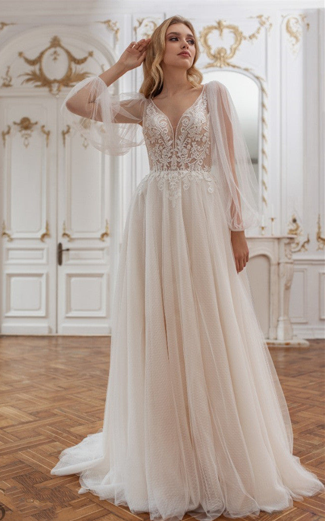 a line plunging neckline wedding dress Neckline Plunge Wedding Dresses