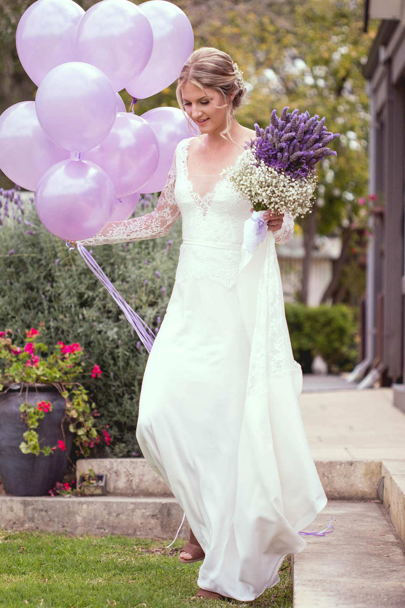 Scoop-Neck Lace Long Sleeve Illusion Chiffon Backless Dress With Sweep ... Scoop-Neck Lace Long Sleeve Illusion Chiffon Backless Dress With Sweep ...