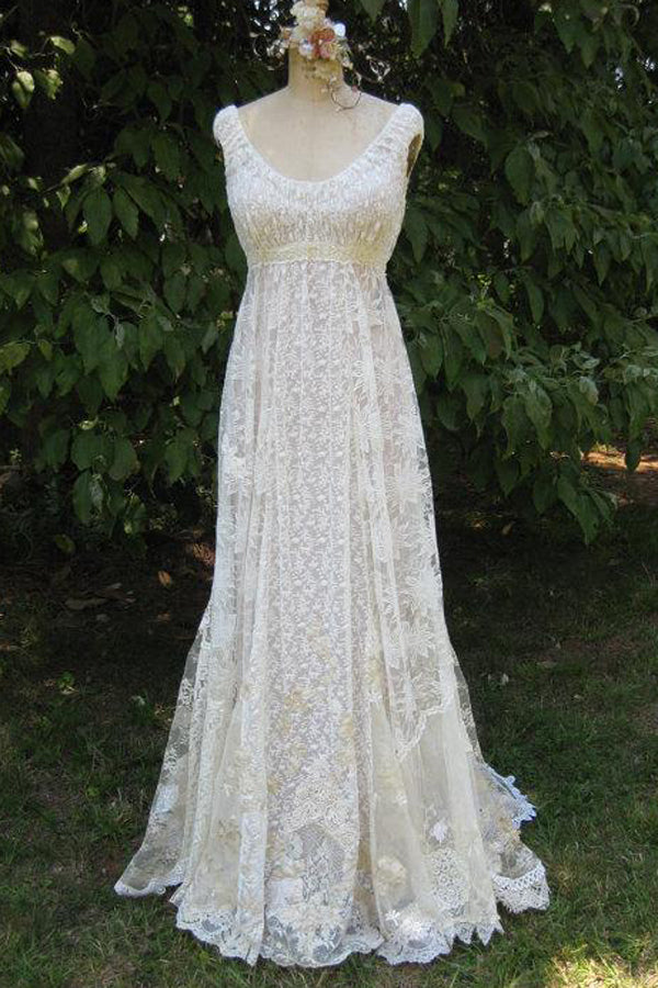 Vintage Bohemian Cap-Sleeve Lace Empire Wedding Dress | Dorris Dress DorrisDress Vintage Bohemian Cap-Sleeve Lace Empire Wedding Dress | Dorris Dress DorrisDress