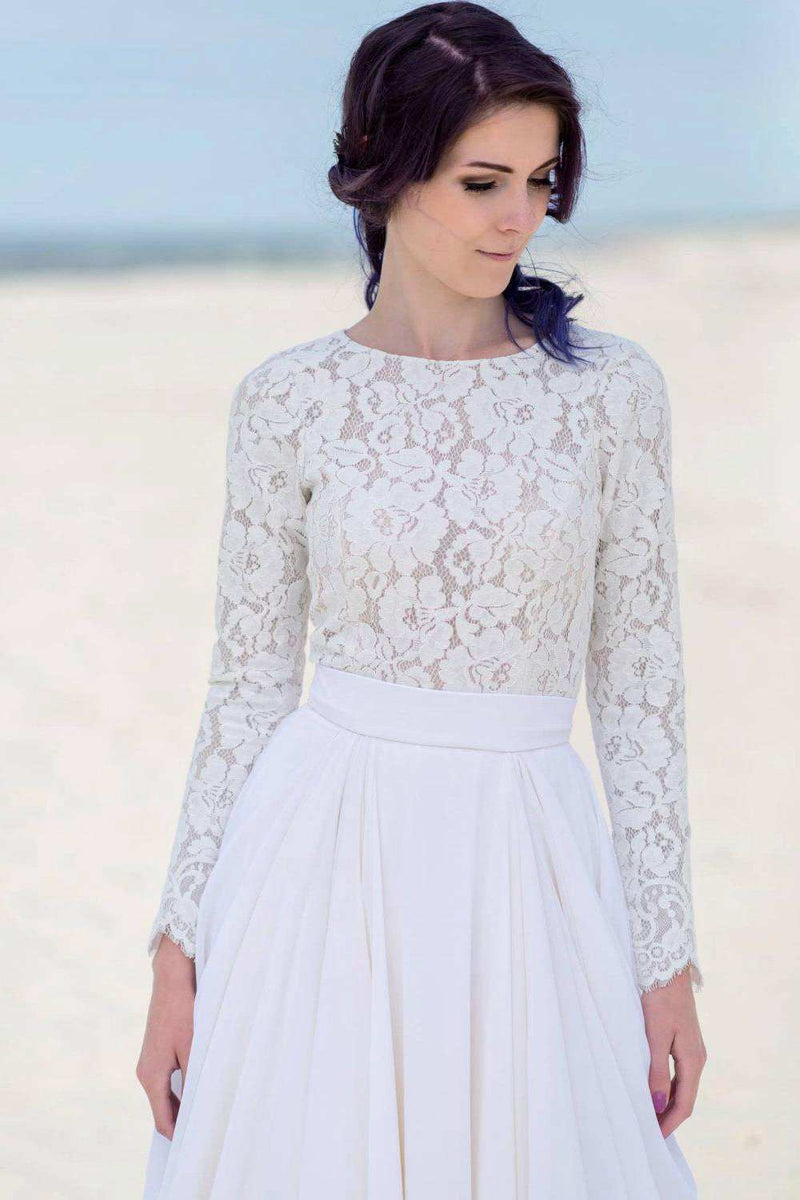 Chiffon Satin Lace Button Zipper Wedding Dress-715279  DorrisDress