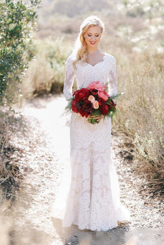 Lace Long Sleeve Country V-neck Elegant Garden Wedding Dresses-715316 DorrisDress Lace Long Sleeve Country V-neck Elegant Garden Wedding Dresses-715316 DorrisDress