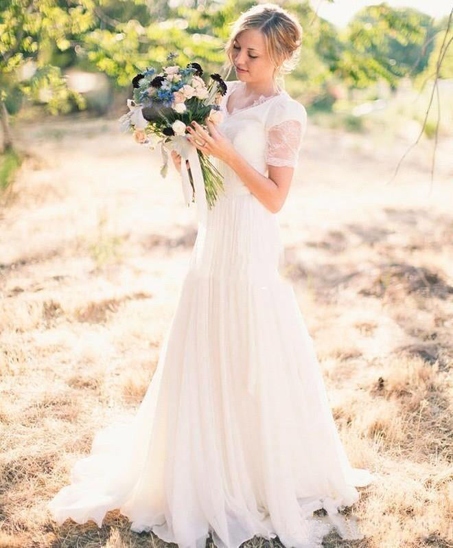 Simple Country A Line V Neck Short Sleeves Lace Wedding Gown-715329 Simple Country A Line V Neck Short Sleeves Lace Wedding Gown-715329
