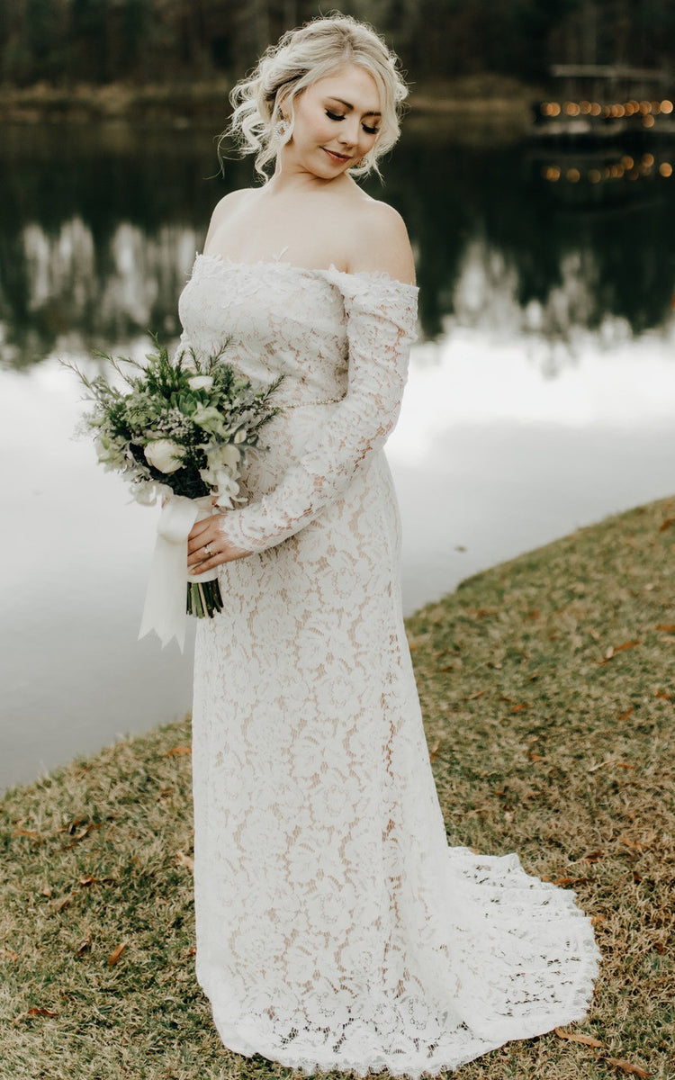 Sexy Sheath Off The Shoulder Short Sleeves Satin Long Wedding Dresses C1609