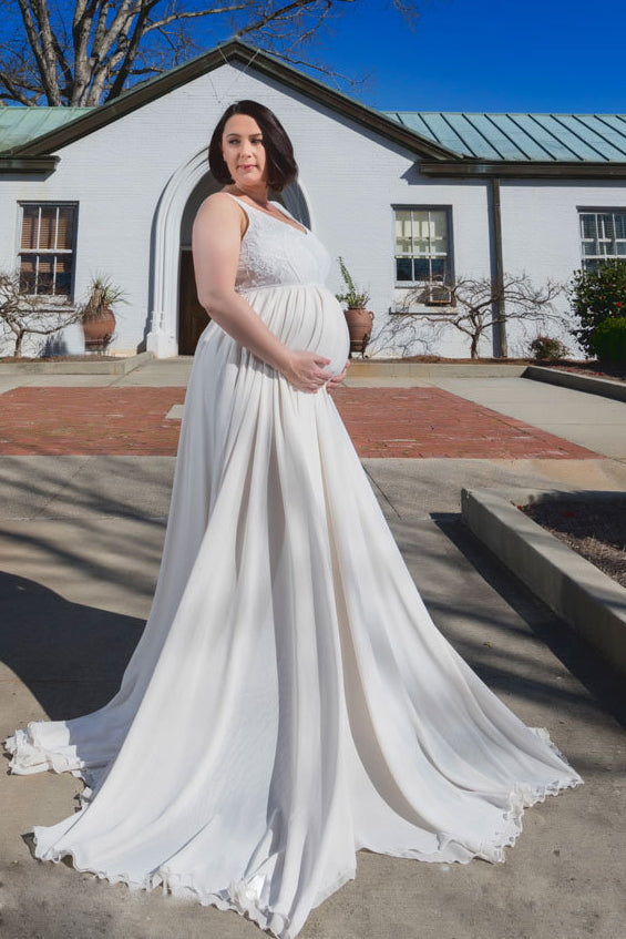 Beach V-neck Sleeveless Pleated Ruffled Maternity Wedding Dress-715519 –  DorrisDress