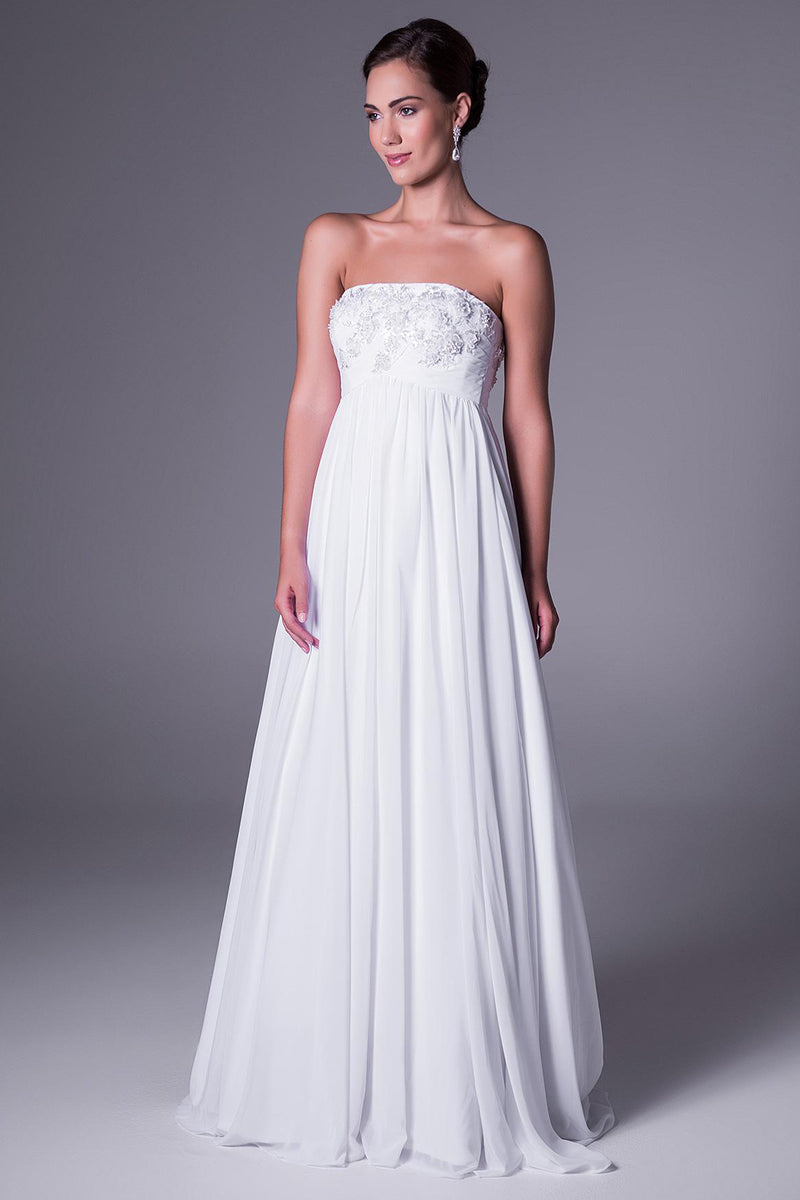 A-Line Empire Strapless Appliqued Chiffon Wedding Dress-MK_700458 – DorrisDress