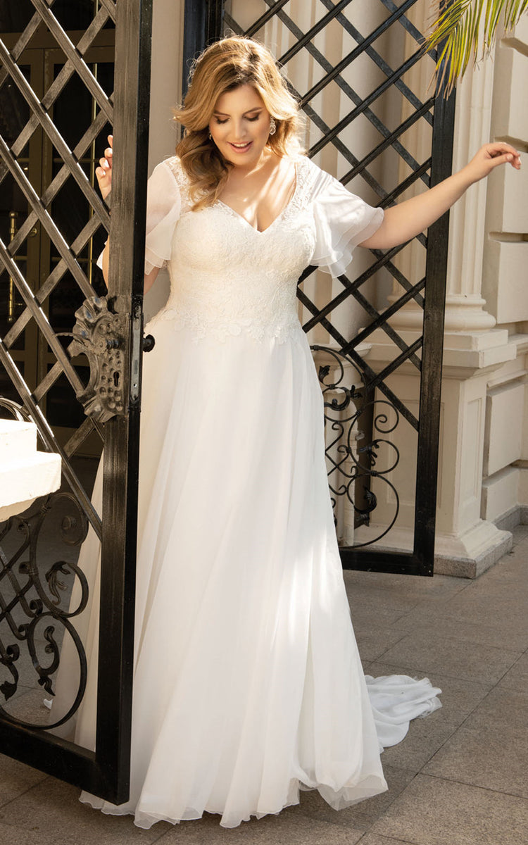 A Line Ethereal Plus Size V-neck Chiffon Wedding Dress-716230 DorrisDress A Line Ethereal Plus Size V-neck Chiffon Wedding Dress-716230 DorrisDress