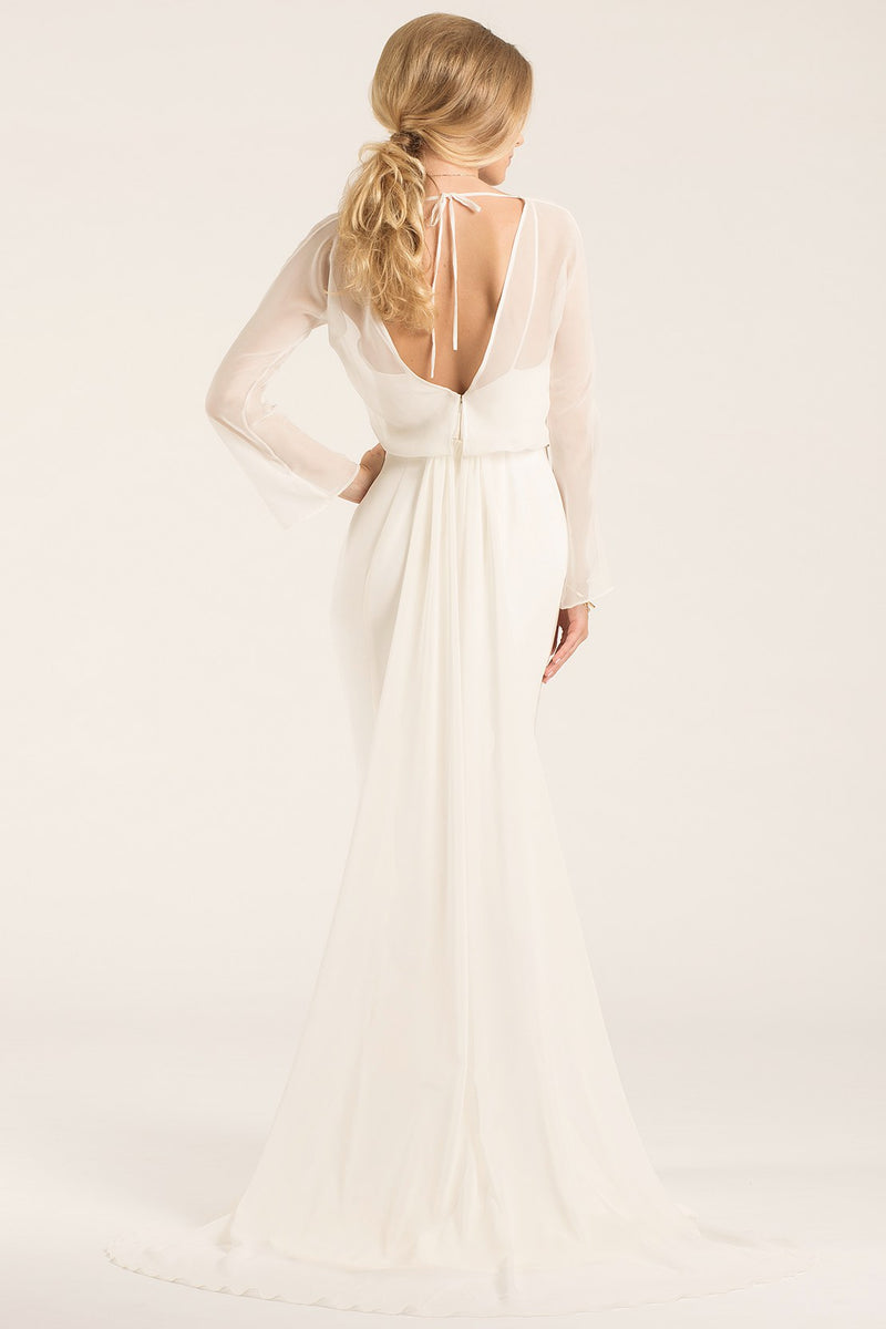 Flowy Scoop Chiffon Cape Lace Floor-length Dress Tahiti