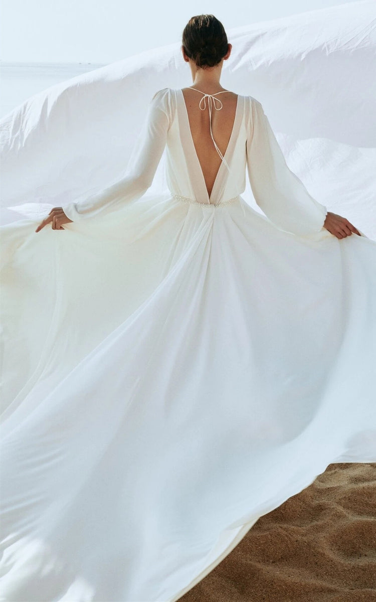 Bateau Neckline Chiffon Ruched Floor-length Dress Stormy
