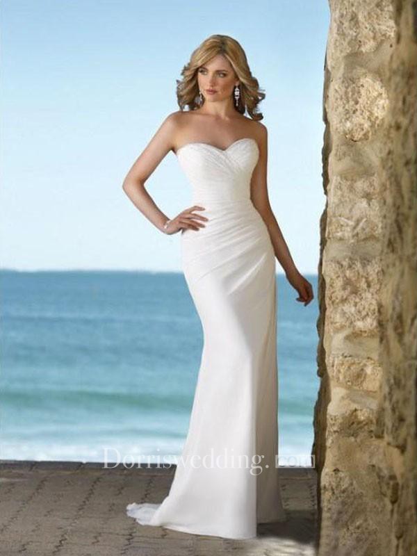 sheath Natural Strapless Sweetheart Chiffon Wedding Dress  DorrisDress
