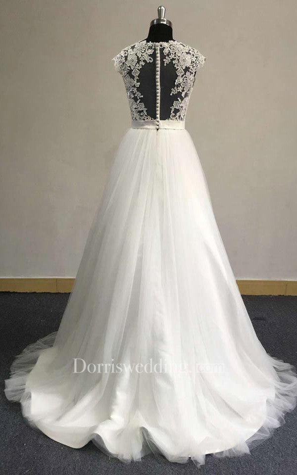 Long Tulle Dress with Deep V Neck Satin Sash Decor Tahiti