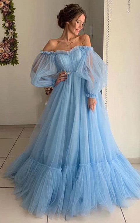 Tulle Floor-length Brush Train Ball Gown Long Sleeve Ethereal Prom Dre DorrisDress Tulle Floor-length Brush Train Ball Gown Long Sleeve Ethereal Prom Dre DorrisDress
