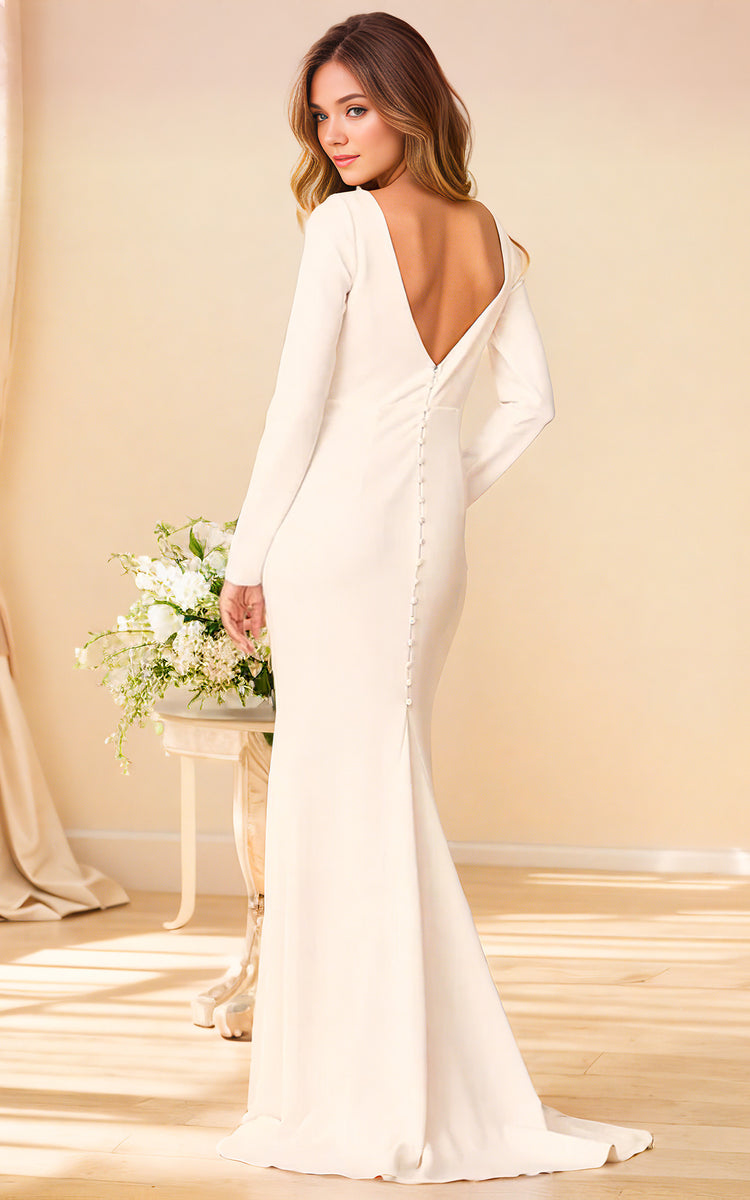 Modest Mermaid Long Sleeves Satin Wedding Dress Minimalist Simple Form – DorrisDress