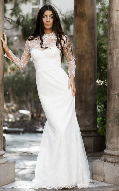 fitted lace wedding dress Swarovski Beaded Lace Wedding Dress with Keyhole Back