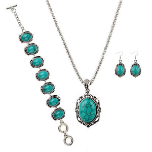 Women Creative Imitation Turquoise Decoration Earrings Necklace Bracelet Jewelry Set