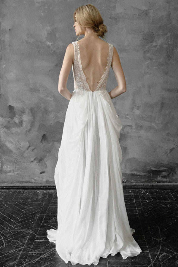Ethereal Floral A-Line Boho Lace Wedding Dress Flowy Sexy Beach Garden –  DorrisDress