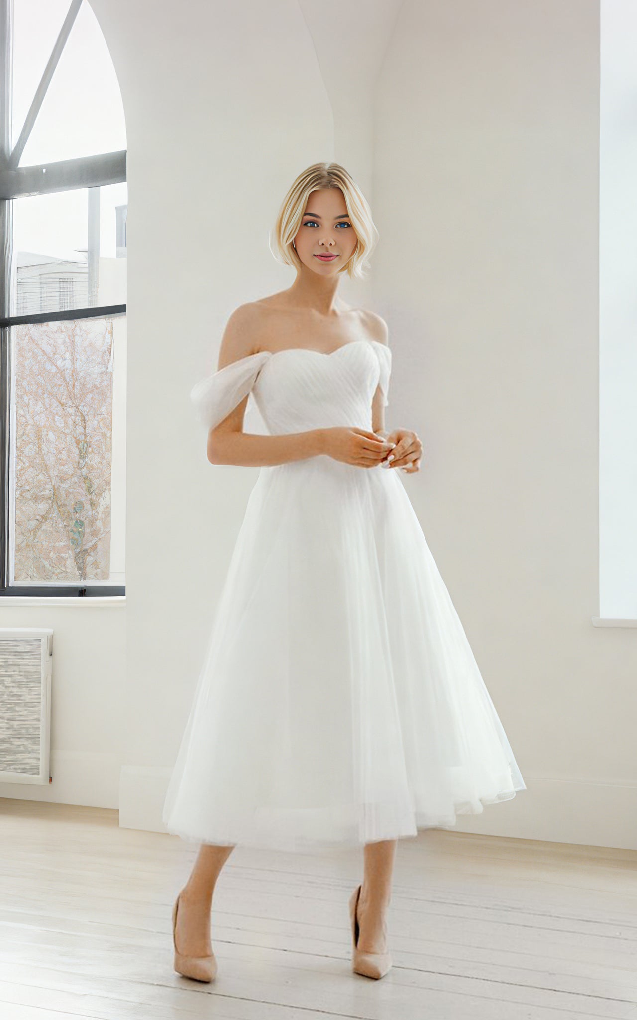 Modest Elegant Sweetheart Off-the-Shoulder Tulle Wedding Dress Vintage DorrisDress Modest Elegant Sweetheart Off-the-Shoulder Tulle Wedding Dress Vintage DorrisDress