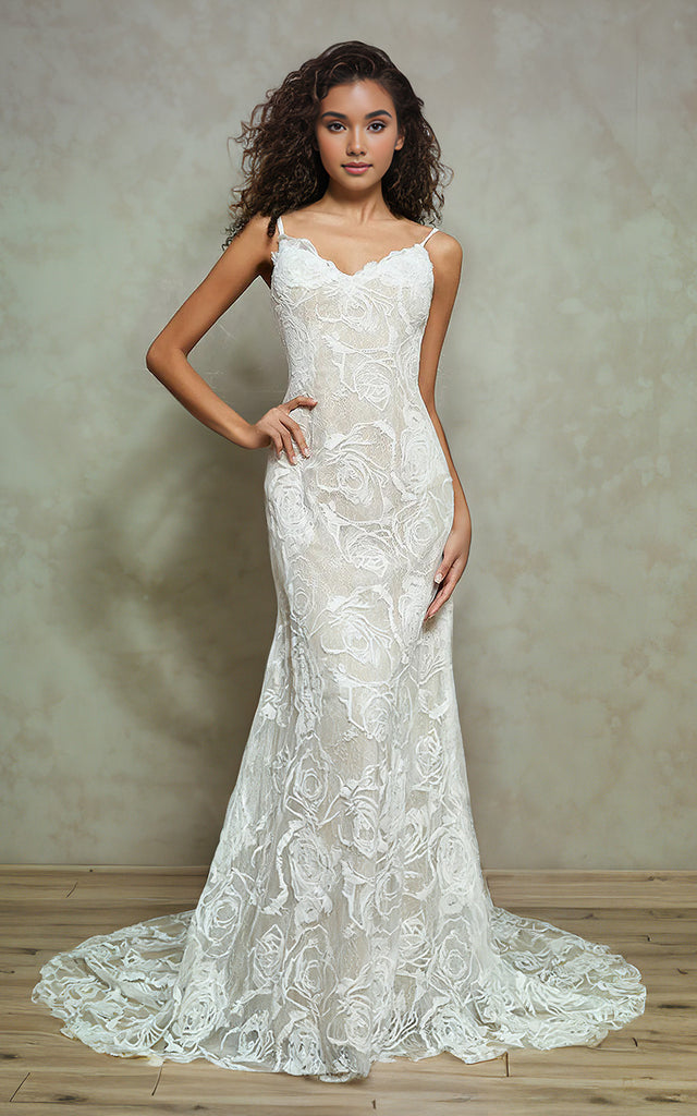 Ethereal Floral Mermaid Boho Rose Lace Wedding Dress Vintage Beach Spa DorrisDress Ethereal Floral Mermaid Boho Rose Lace Wedding Dress Vintage Beach Spa DorrisDress
