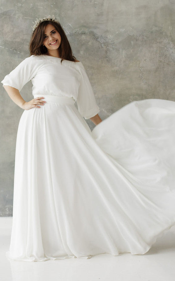 Beach Elegant Plus Size A-Line Wedding Dress Modest Simple Casual Bate –  DorrisDress