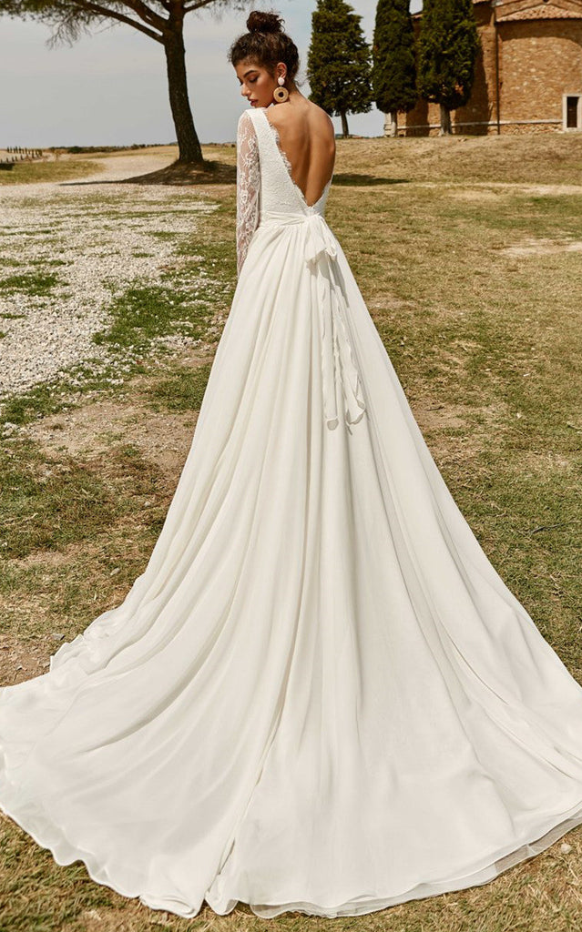 Floral Modest A-Line Ball Gown Wedding Dress Elegant Western Illusion DorrisDress Floral Modest A-Line Ball Gown Wedding Dress Elegant Western Illusion DorrisDress
