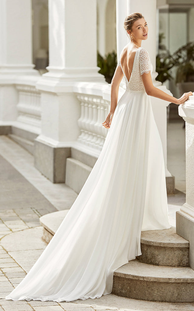 Classic Vintage A-Line Boho Lace Chiffon Wedding Dress Summer Beach Courthouse Short Sleeves Maxi Bridal Gown Classic Vintage A-Line Boho Lace Chiffon Wedding Dress Summer Beach Courthouse Short Sleeves Maxi Bridal Gown
