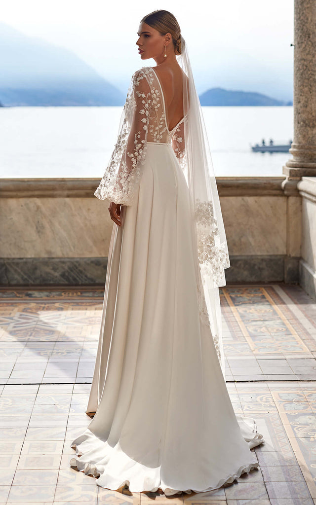 Sexy Floral A-Line Boho Wedding Dress Elegant Illusion Long Sleeves Pl DorrisDress Sexy Floral A-Line Boho Wedding Dress Elegant Illusion Long Sleeves Pl DorrisDress