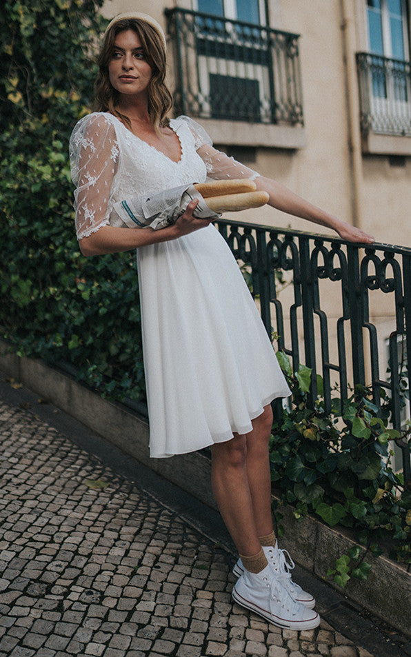 Short Simple Casual A-Line Boho Lace Mini Wedding Dress Vintage Half S DorrisDress Short Simple Casual A-Line Boho Lace Mini Wedding Dress Vintage Half S DorrisDress