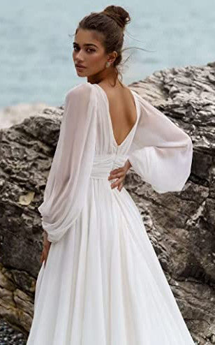 Beach Modest Elegant A-Line Split Front Wedding Dress Simple Casual Fl –  DorrisDress