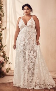 Floral Beach Plus Size Casual A-Line Boho Lace Maxi Wedding Dress with Plunging Neckline and Empire Waist Floral Beach Plus Size Casual A-Line Boho Lace Maxi Wedding Dress with Plunging Neckline and Empire Waist