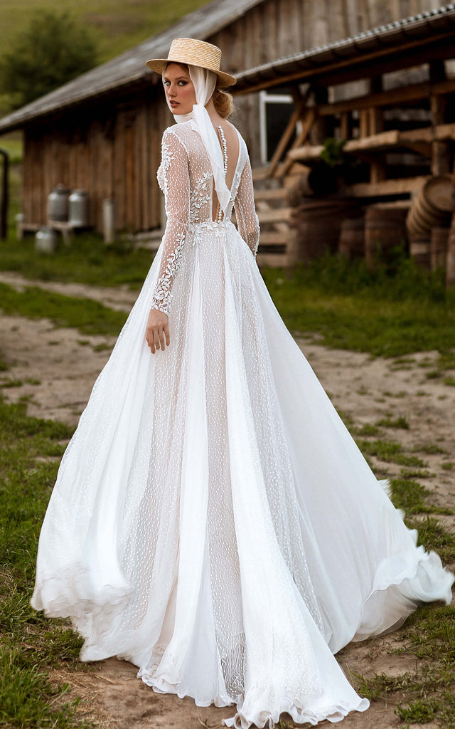 Western Country Garden Floral Boho Lace Wedding Dress Romantic Floor L DorrisDress Western Country Garden Floral Boho Lace Wedding Dress Romantic Floor L DorrisDress